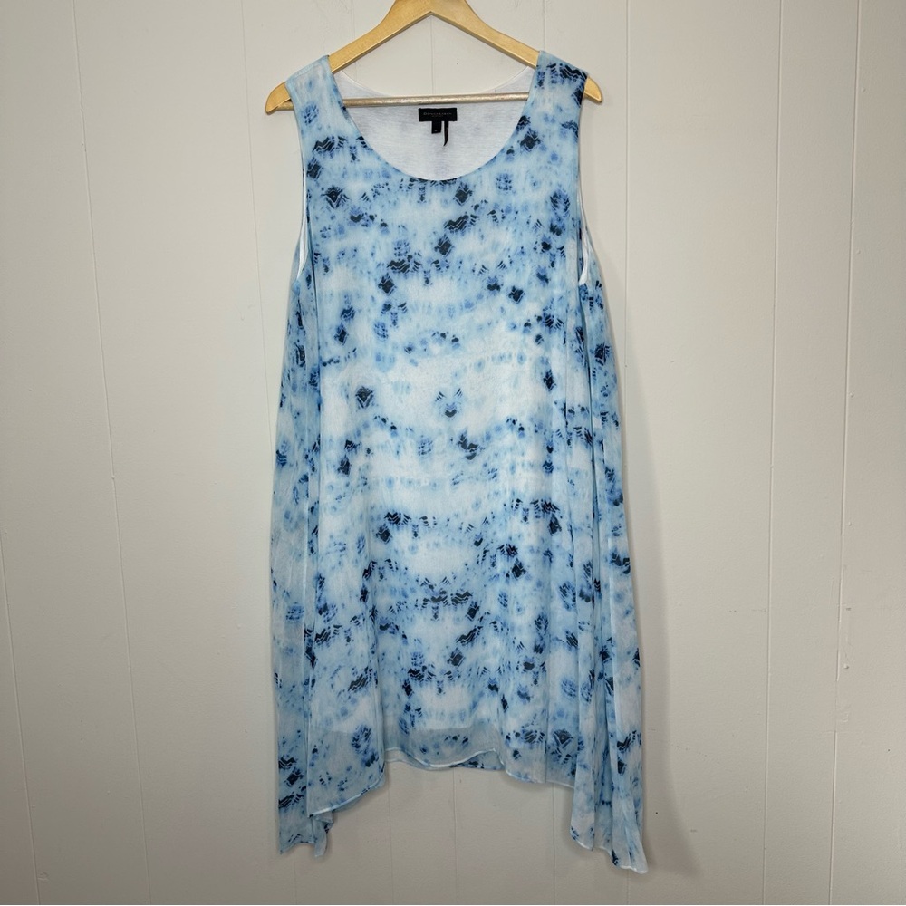 Donna Karan Blue Tie Dye Sleeveless A-Line Shift Chiffon Dress Beach Resort XL